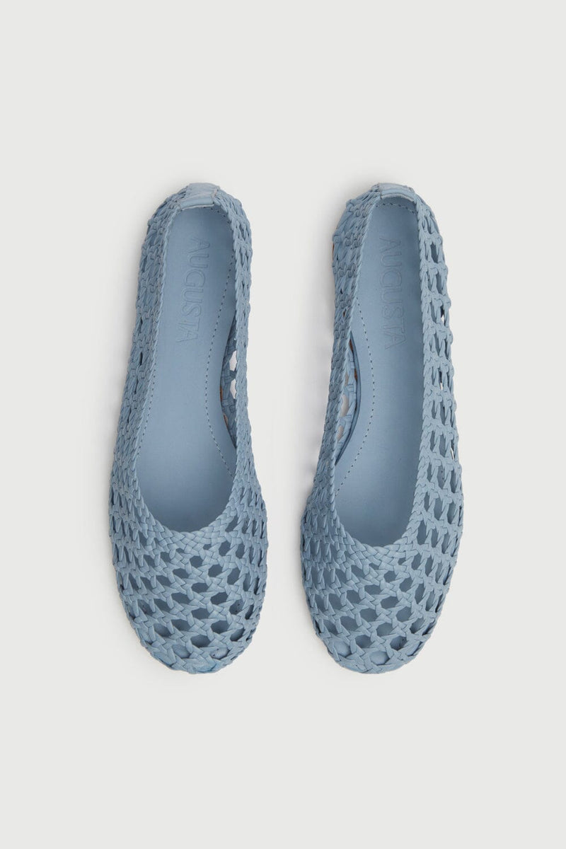 Ava Ballet Flats in Woven Blue Leather