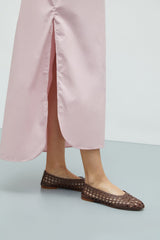 Ava Ballet Flats in Chocolate Woven Leather