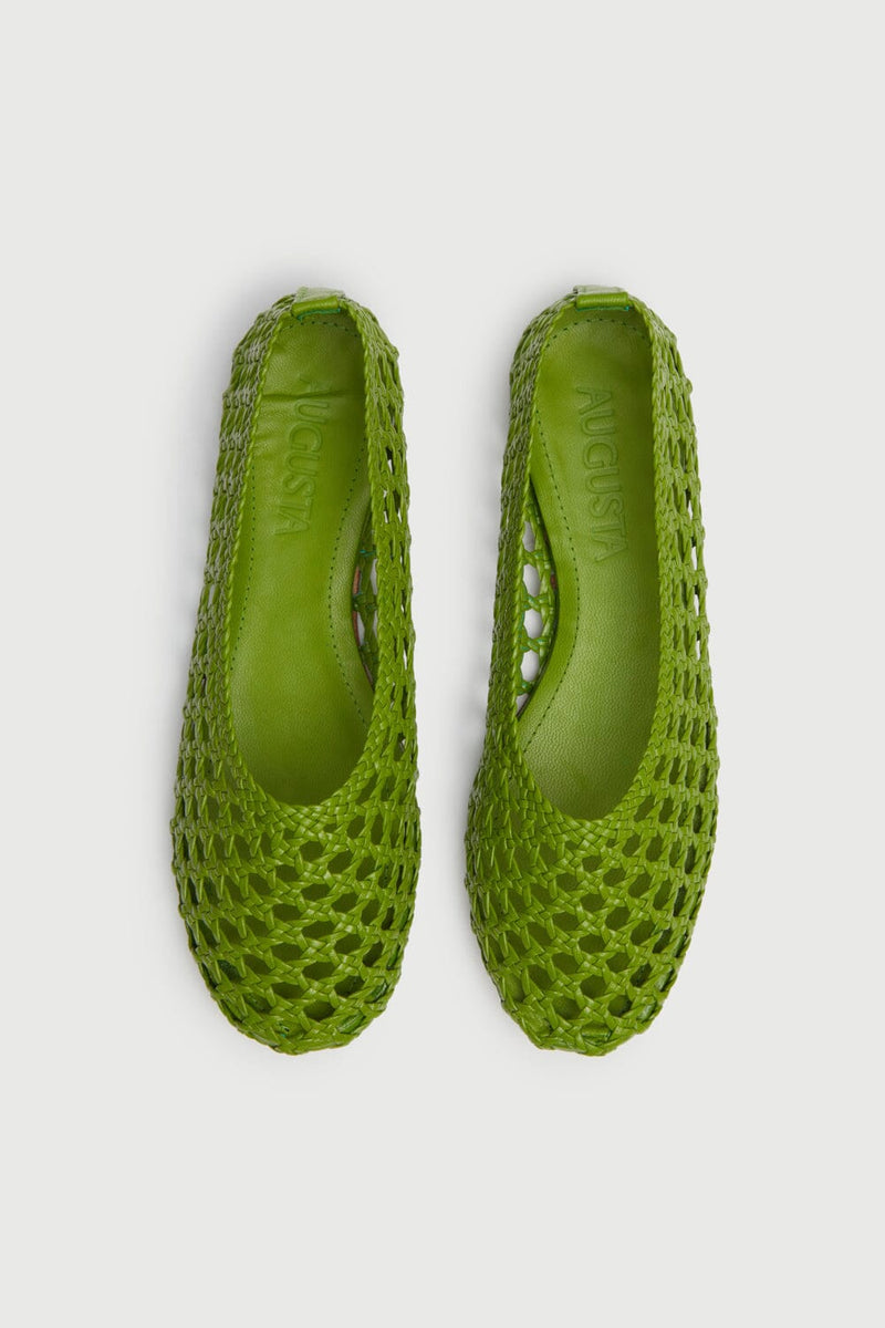 Ava Ballet Flats in Green Woven Leather