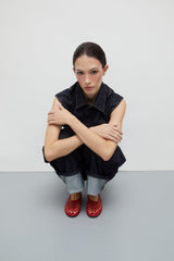 Ava Ballet Flats in Red Woven Leather