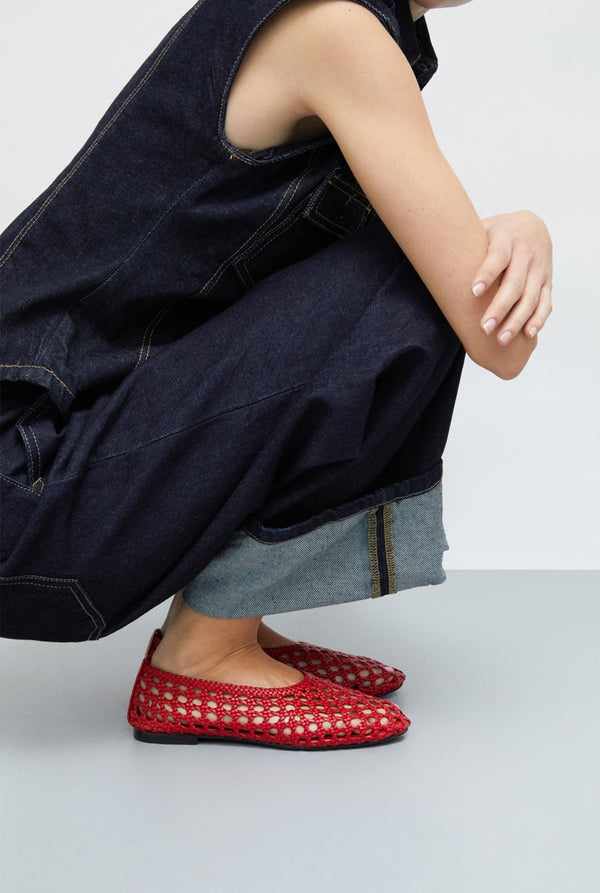 Ava Ballet Flats in Red Woven Leather