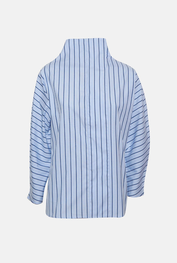 Camisa cierre lateral rayas azul marino y blancas
