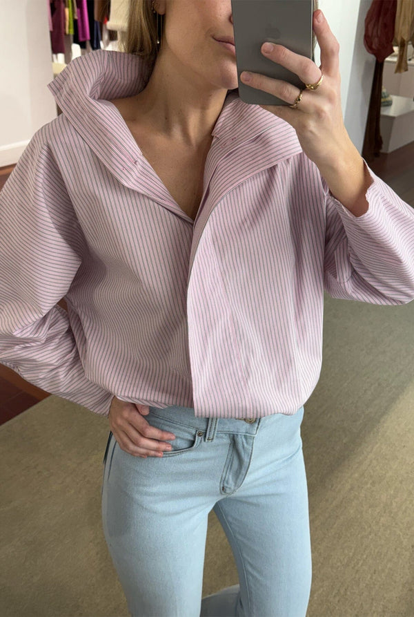 Camisa cierre lateral rayas rosa