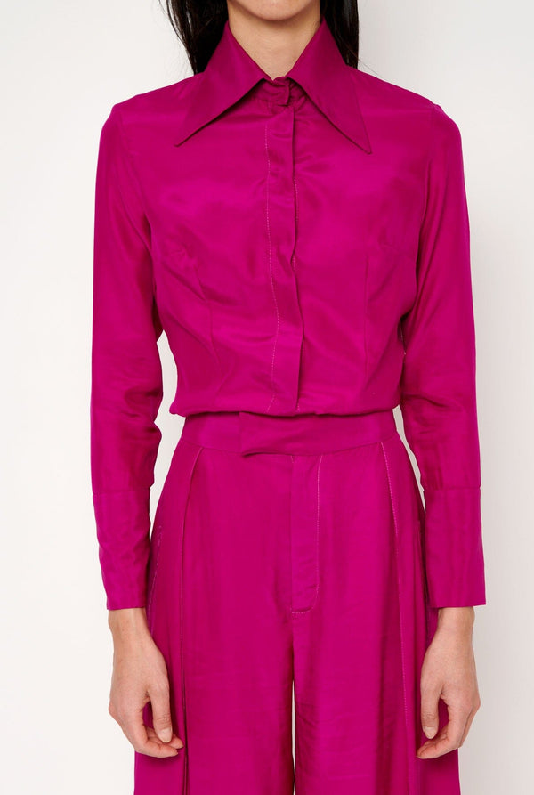 Camisa de seda fucsia