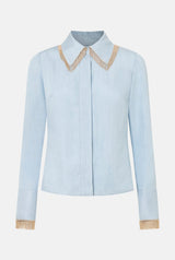 Camisa denim flecos metalicos