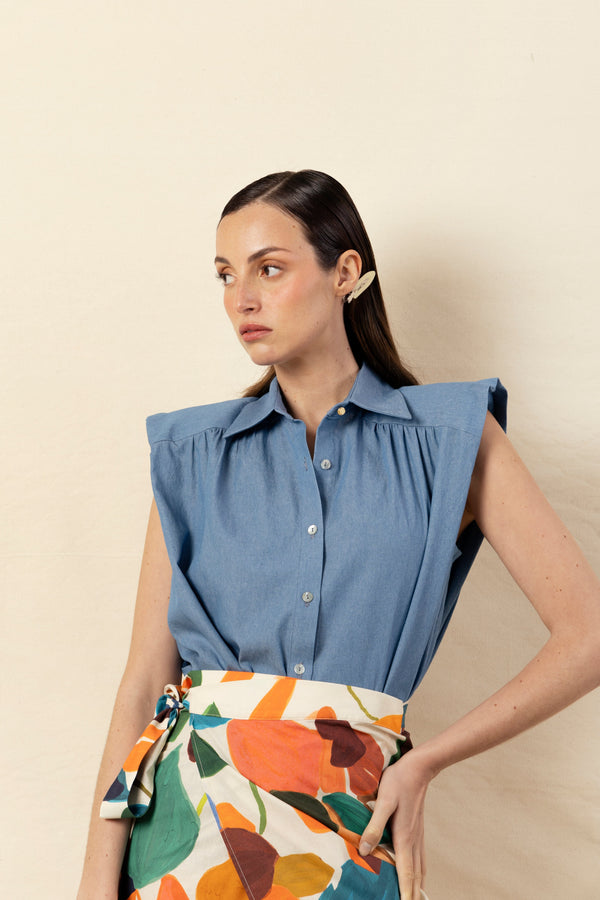 Camisa Marieta sin mangas denim
