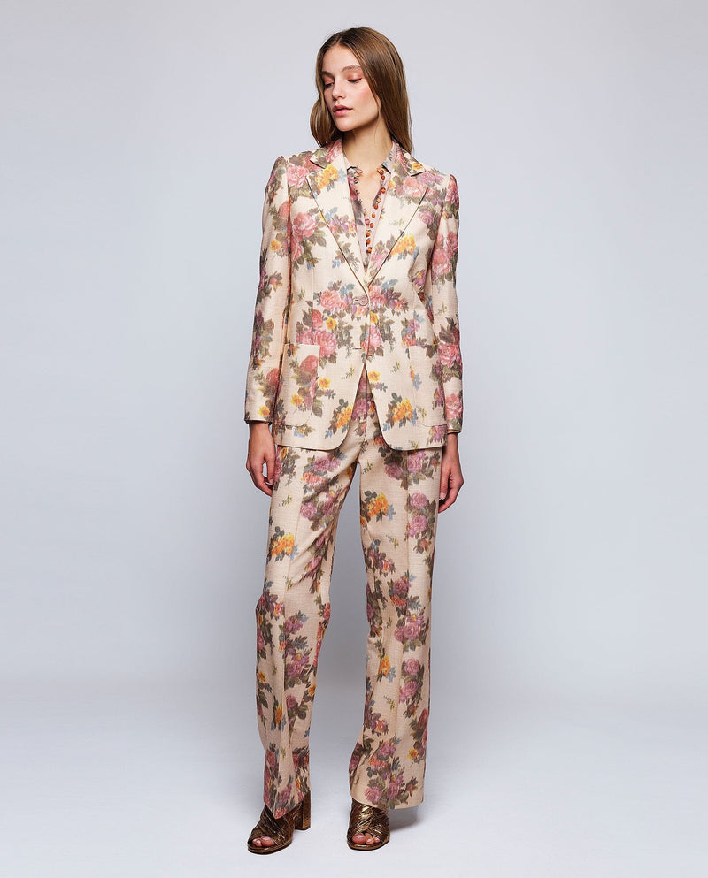 Chaqueta de algodón estampado floral naranja