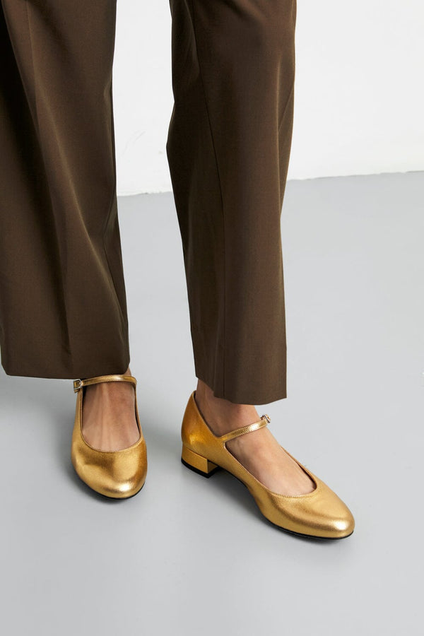 Emilia Mary Janes in Gold Leather