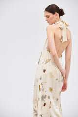 Halter extra long dress - Eco print beige - Pre-Order