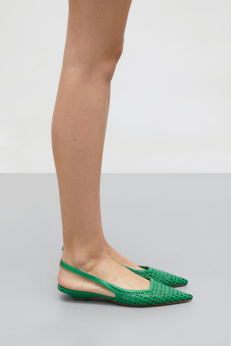 Harper Slingback Flats in Green Woven Leather