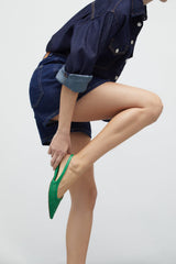 Harper Slingback Flats in Green Woven Leather