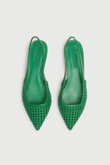Harper Slingback Flats in Green Woven Leather