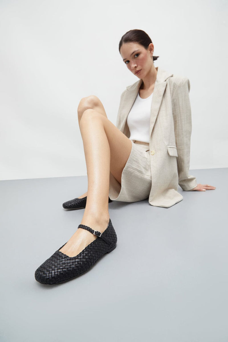 Julieta Mary Janes in Black Braided Leather