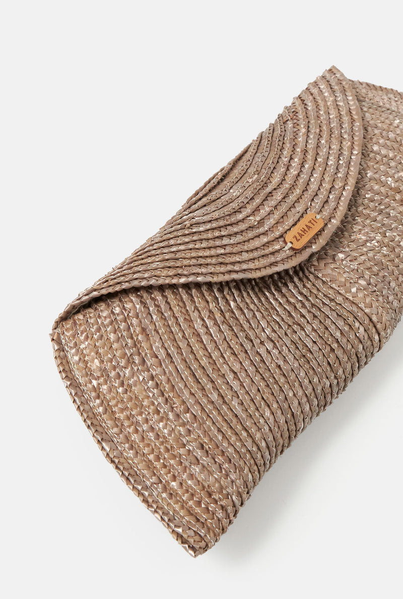 Leaf straw bag bronze taupe
