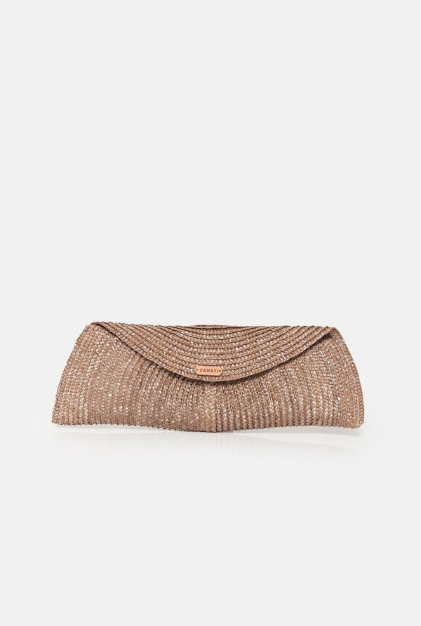 Leaf straw bag bronze taupe