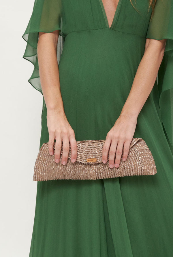 Leaf straw bag bronze taupe