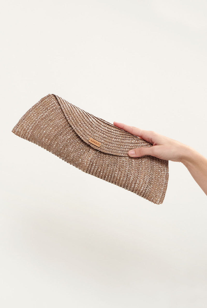 Leaf straw bag bronze taupe