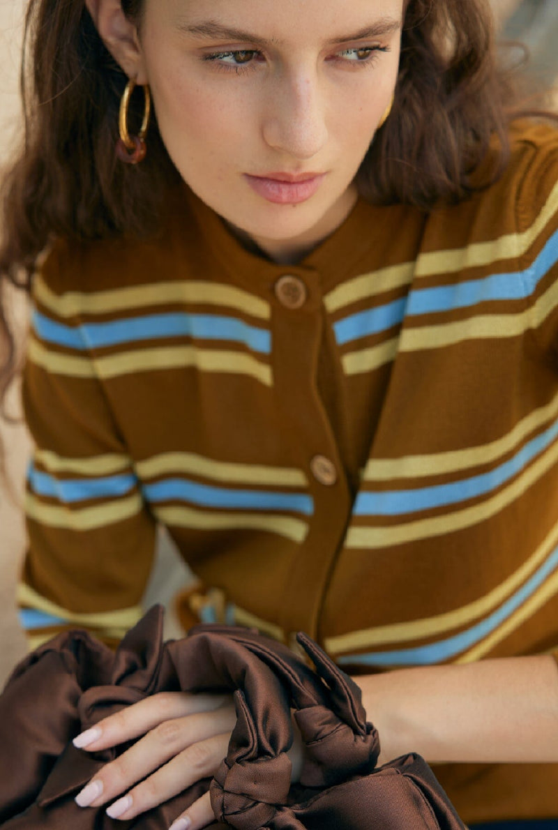Lionel Striped Cardigan Olive Green