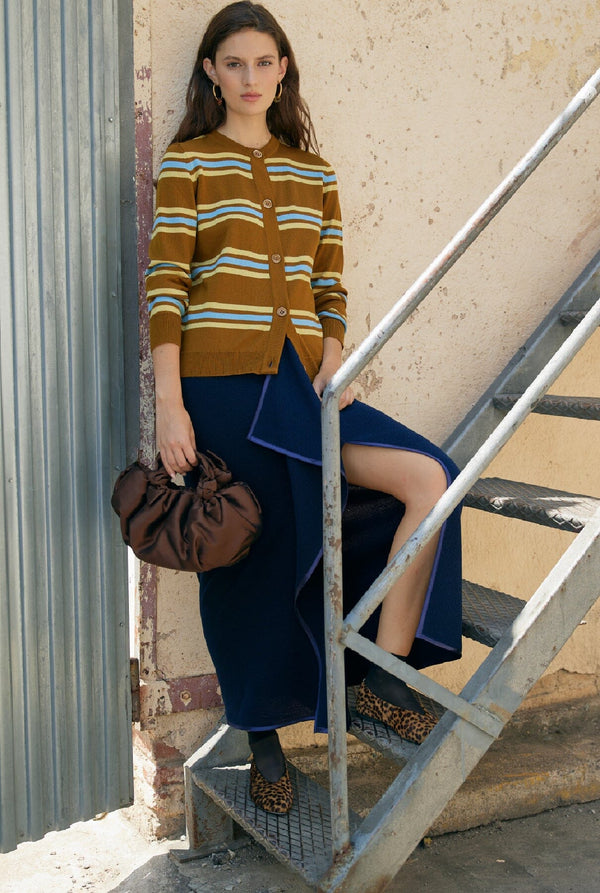Lionel Striped Cardigan Olive Green