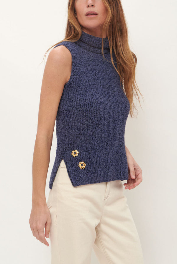 Maria Roll Neck Top Baya Blue