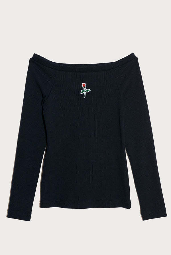 Navy Blue Off-the-shoulder Tee