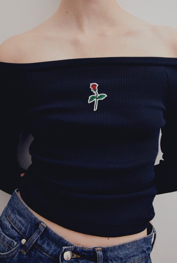 Navy Blue Off-the-shoulder Tee