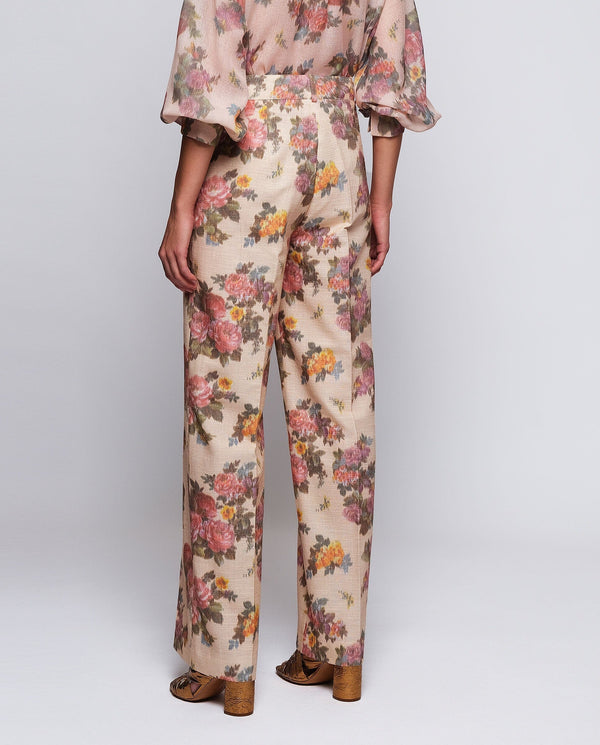Pantalón de algodón estampado floral naranja
