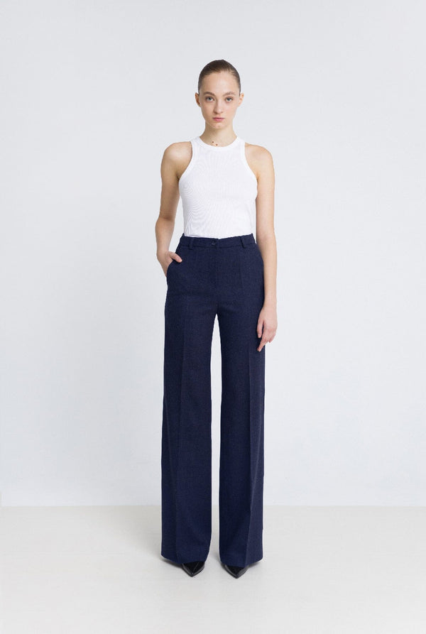 Pantalón flare lana azul