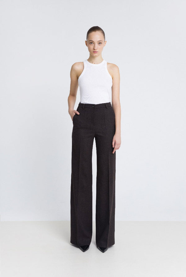 Pantalón flare lana marrón chocolate