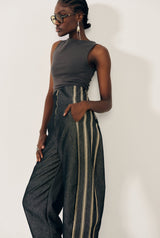 Pantalon globo negro rayas