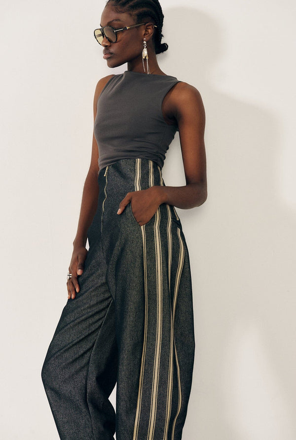 Pantalon globo negro rayas