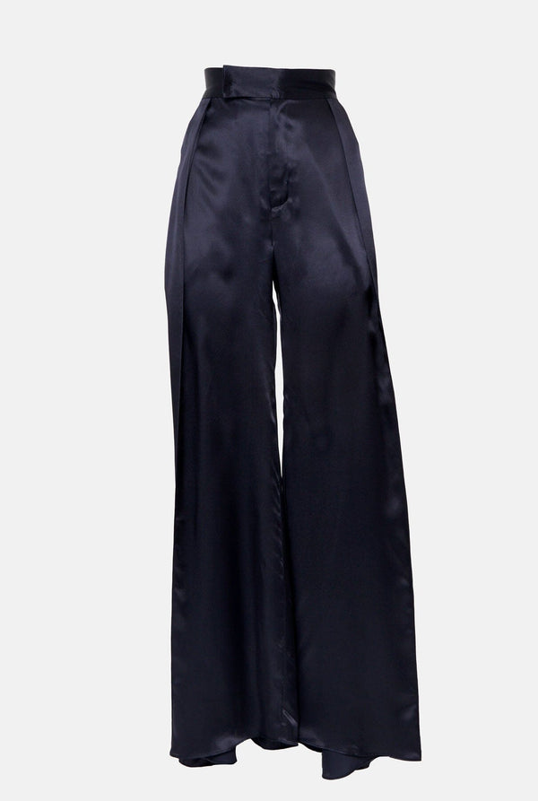 Pantalón palazzo de seda azul marino