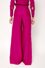 Pantalón palazzo de seda fucsia