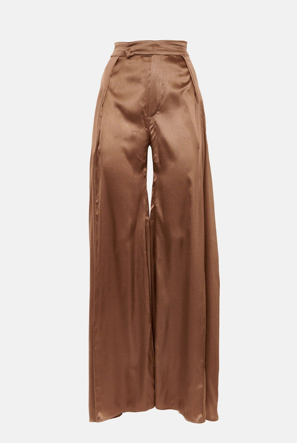 Pantalón palazzo de seda marrón