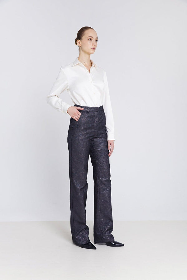 Pantalón recto jacquard gris