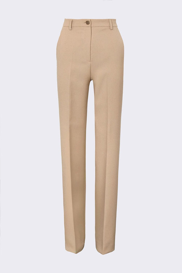 Pantalón recto lana beige