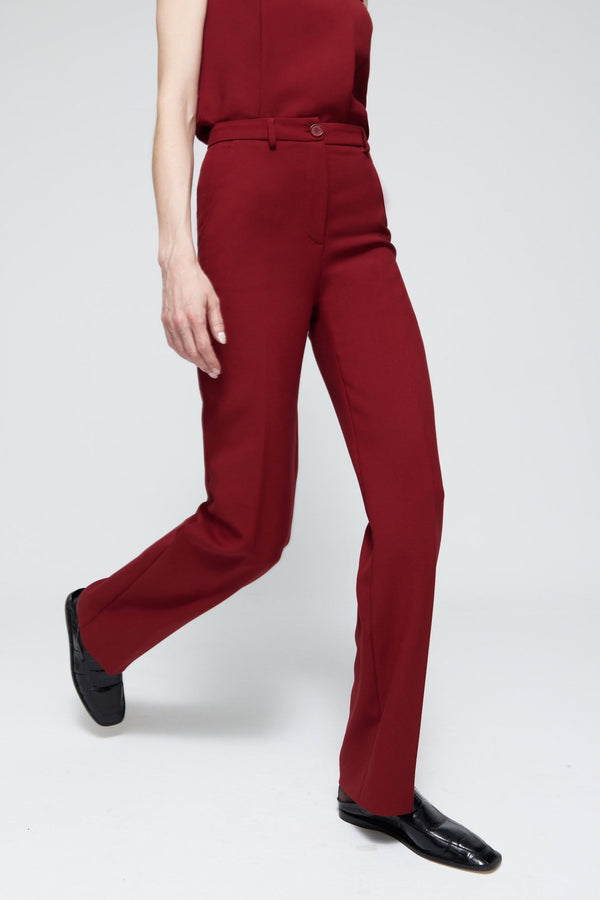 Pantalón recto lana burdeos