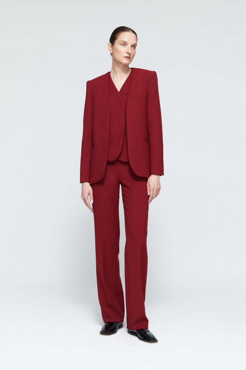 Pantalón recto lana burdeos