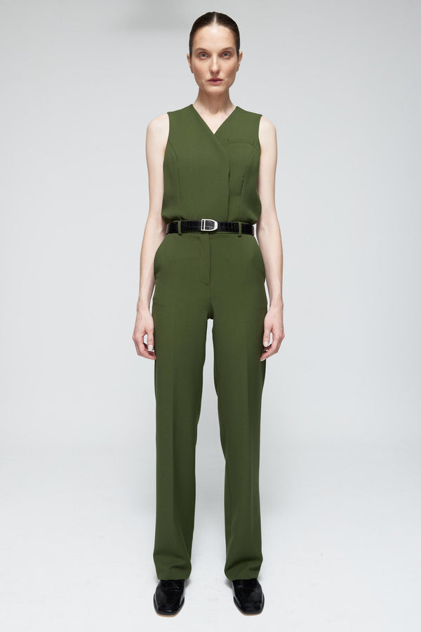 Pantalón recto lana verde
