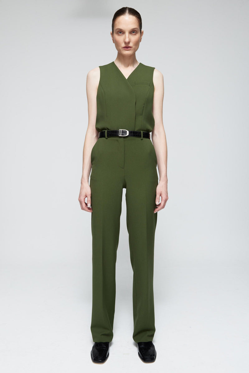 Pantalón recto lana verde