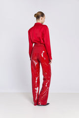 Pantalón recto lentejuela roja