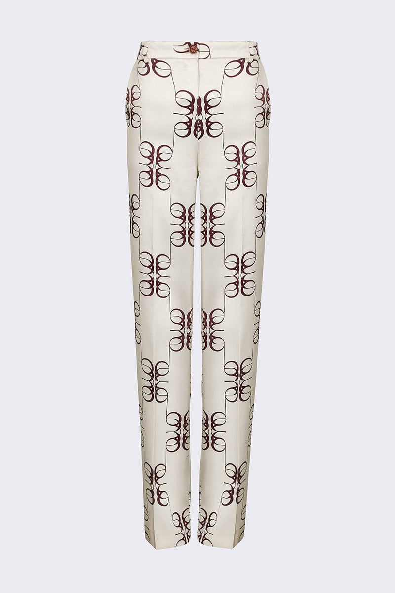 Pantalón recto satén estampado beige