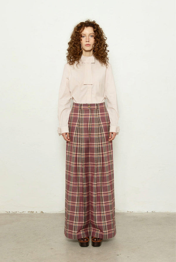 Pantalón Rosa Cuadros Granates