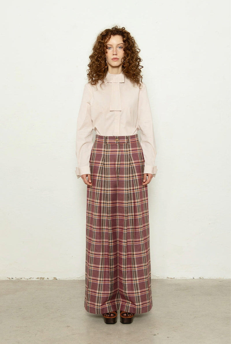 Pantalón Rosa Cuadros Granates