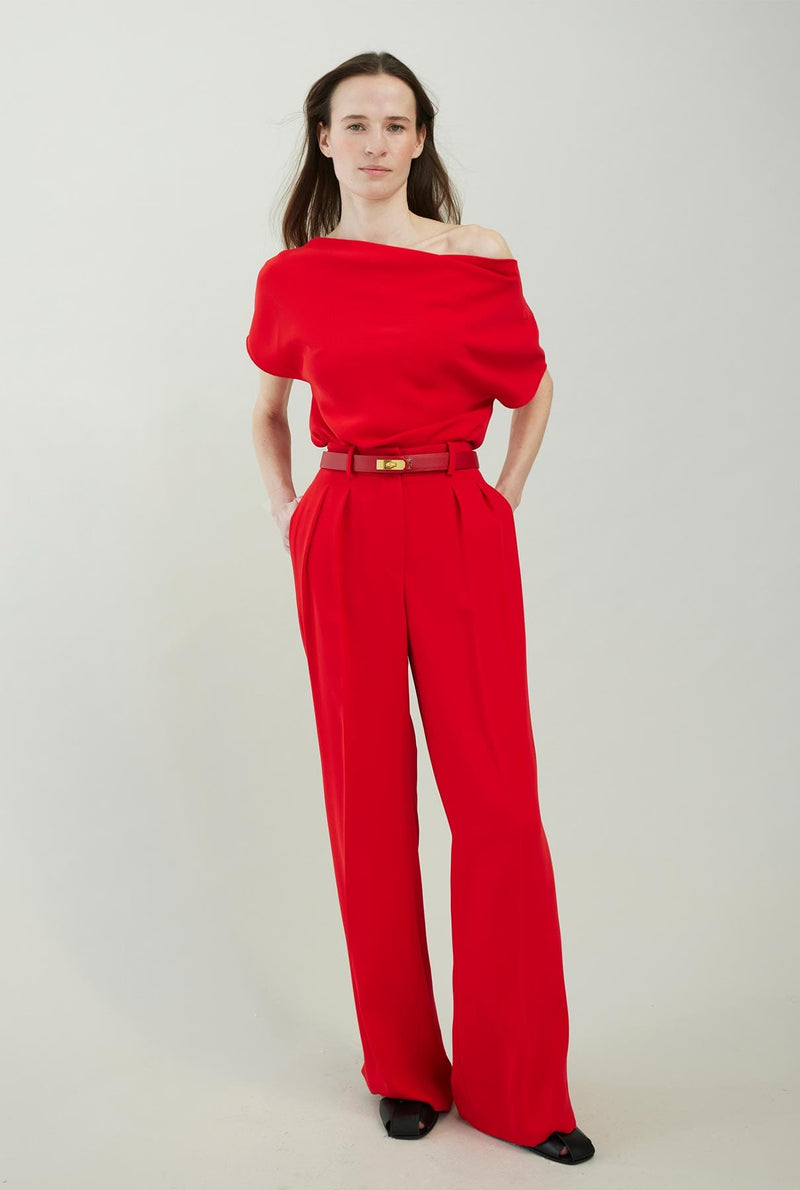 Pleated crepe straight pants