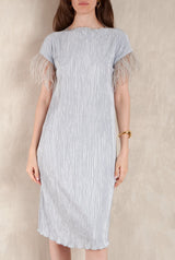 Previo Pleated Dress with Feathers
