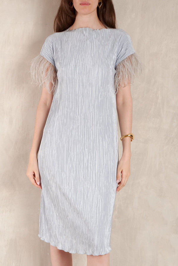 Previo Pleated Dress with Feathers