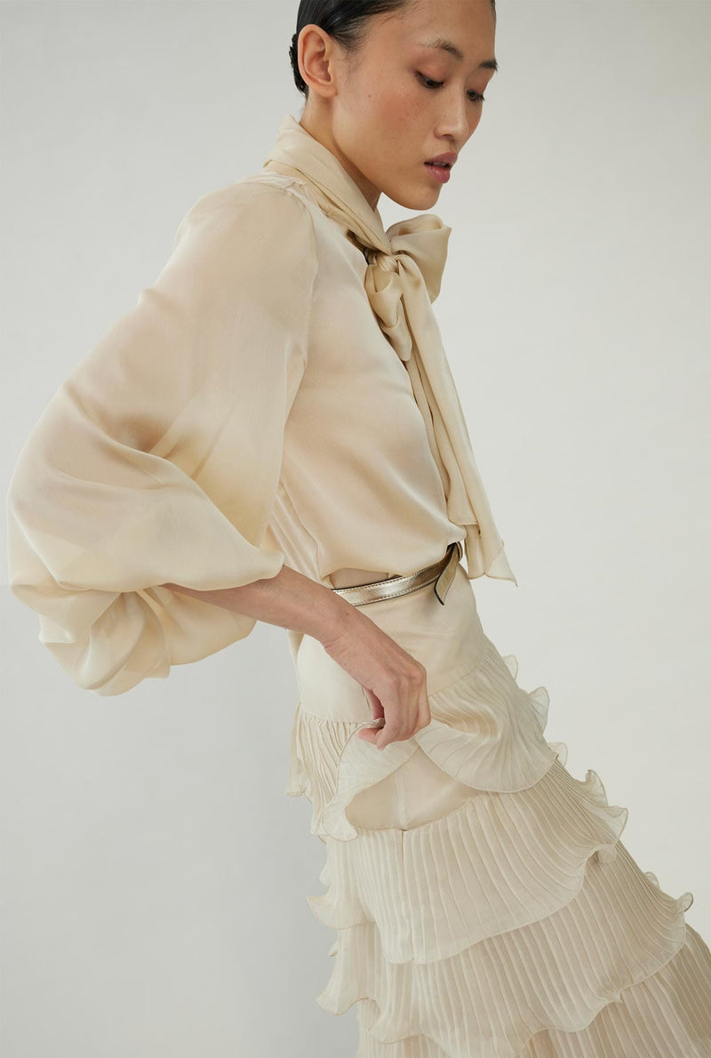 Silk chiffon blouse with bow
