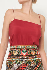 Top flor Reversible rojo/gris