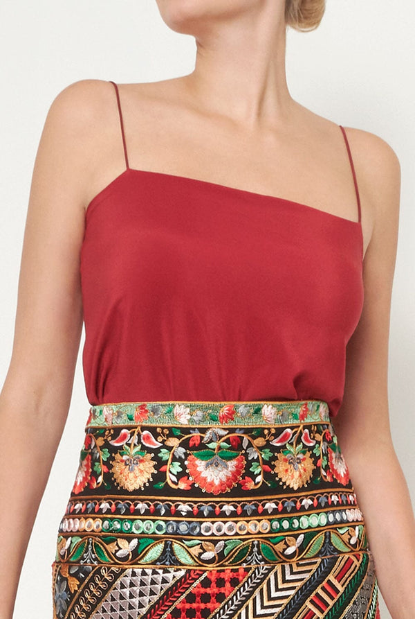 Top flor Reversible rojo/gris